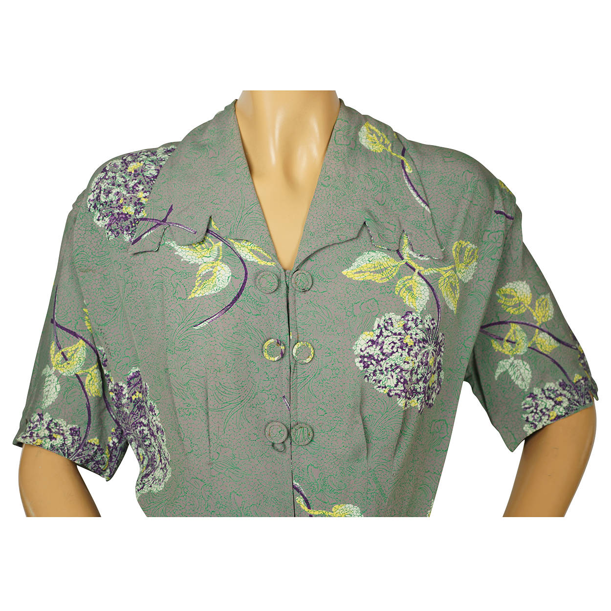 Vintage 1940s Crepe Day Dress Floral Print Size Large - Poppy's Vintage Clothing