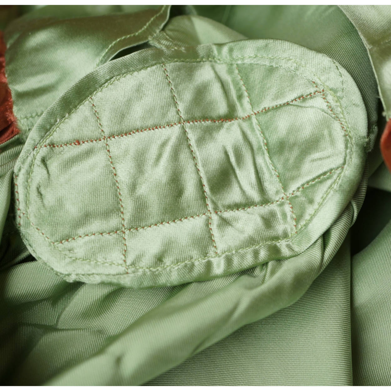 Vintage 1930s Satin Dressing Gown Green Pink Lounging Robe Ladies Size M - Poppy's Vintage Clothing