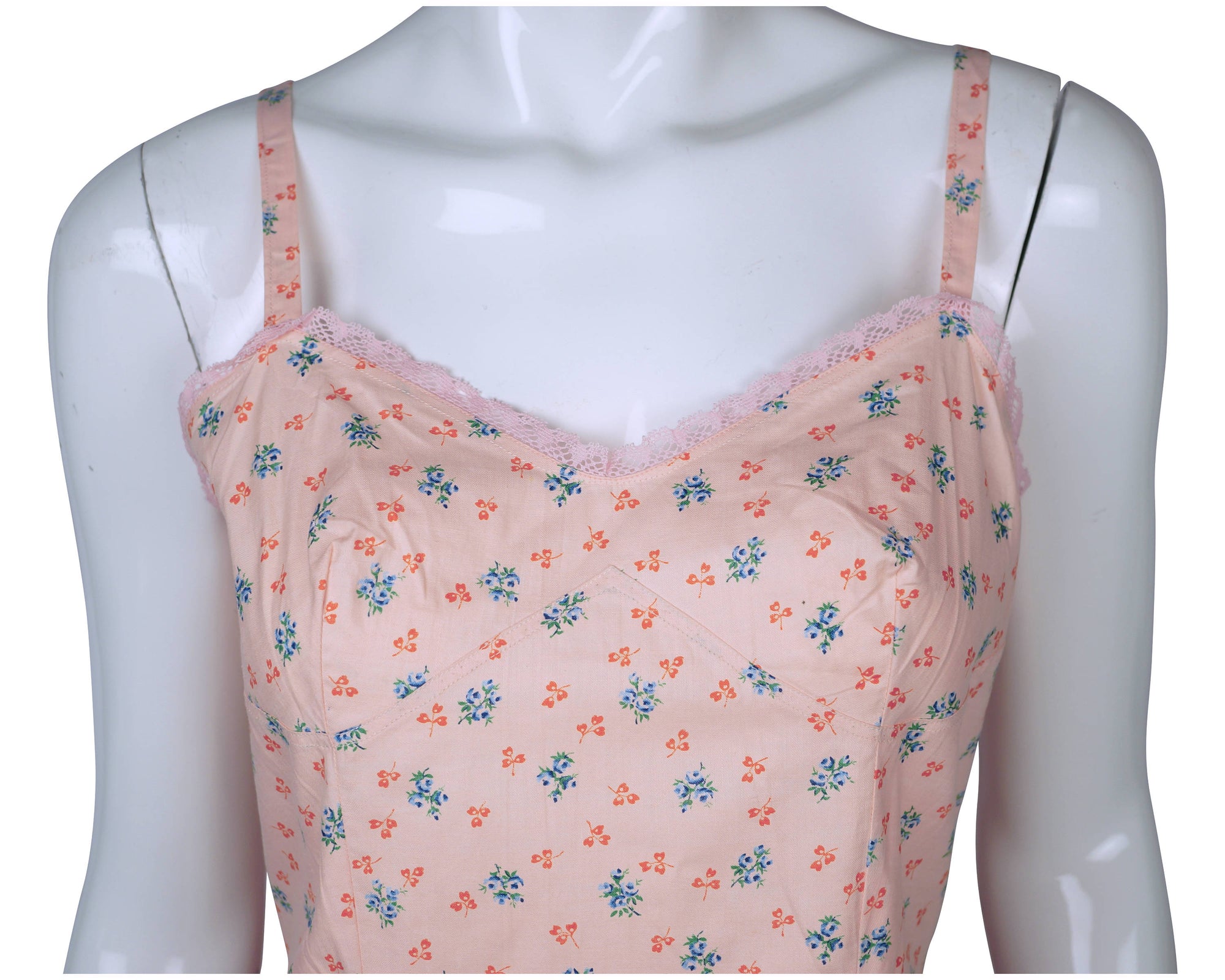 Vintage 1930s 40s Pink Cotton Slip with Floral Print Size M - Poppy's Vintage Clothing