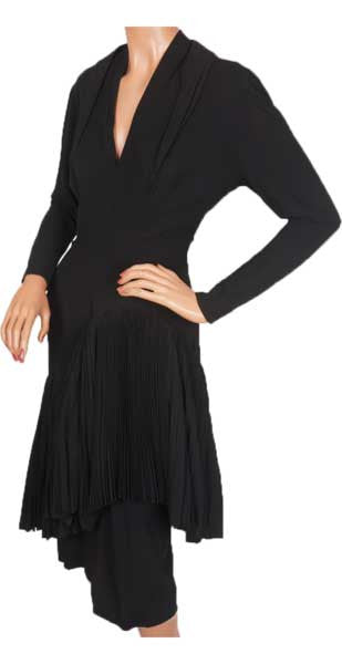 Vintage Couture Cocktail Dress Silk Crepe 1940s Fashion Size S / M - Poppy's Vintage Clothing