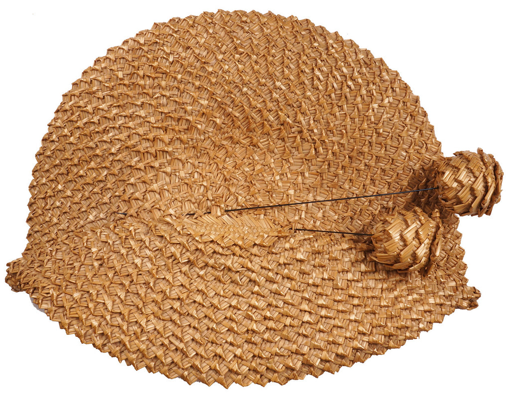 Vintage 1940s Wide Brim Straw Hat Folded Pancake Shape Ladies Size S / M / L - Poppy's Vintage Clothing