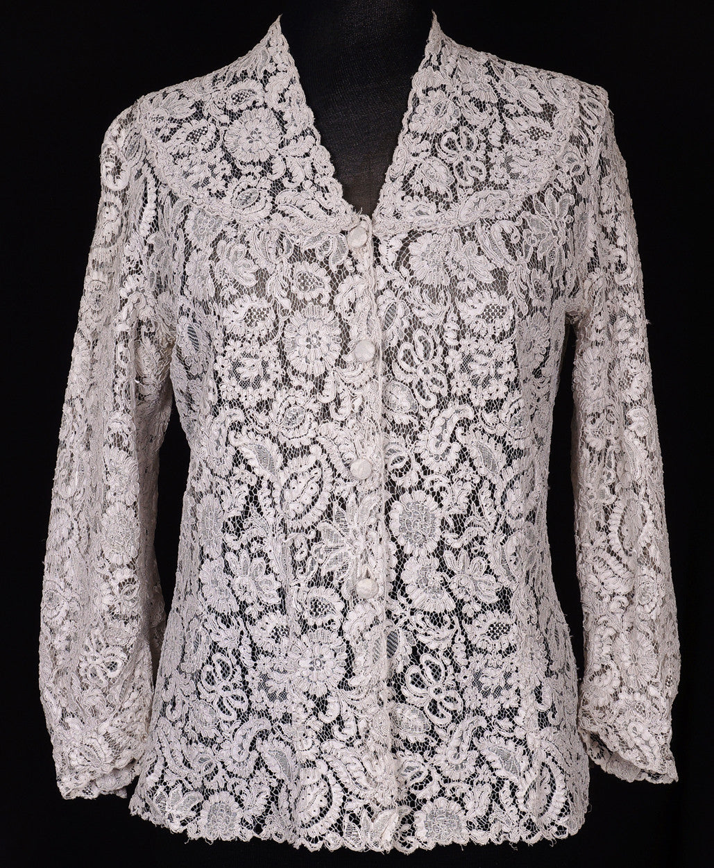 1950s Alencon Lace Blouse - Gray - M - Poppy's Vintage Clothing