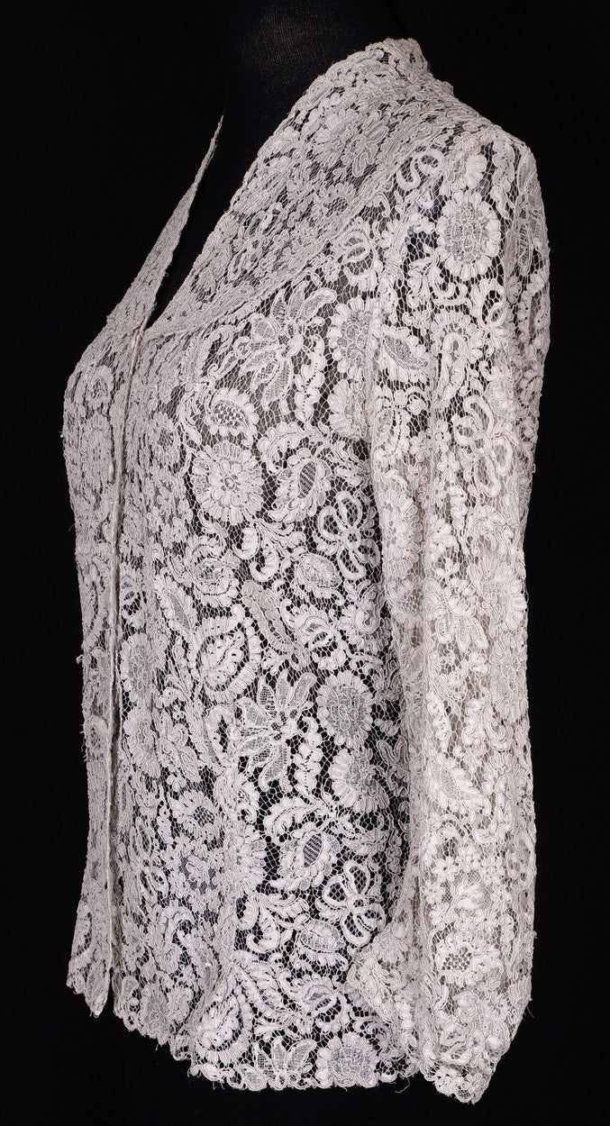 1950s Alencon Lace Blouse - Gray - M - Poppy's Vintage Clothing