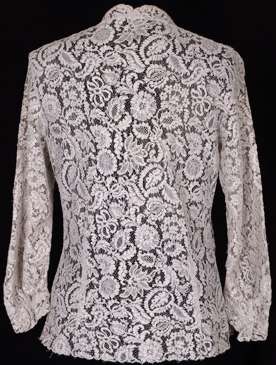 1950s Alencon Lace Blouse - Gray - M - Poppy's Vintage Clothing