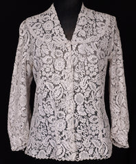 1950s Alencon Lace Blouse - Gray - M - Poppy's Vintage Clothing