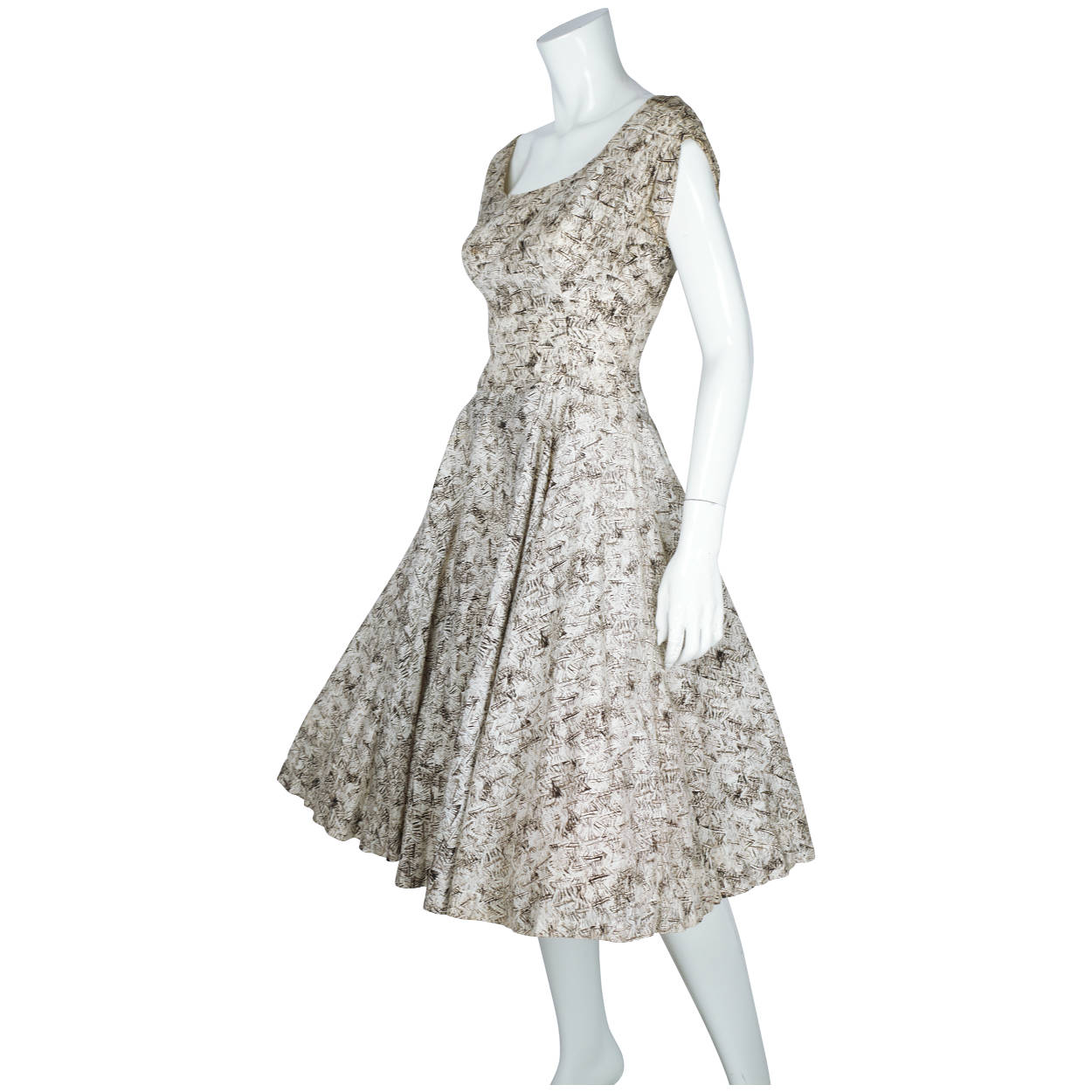 Vintage 50s Dress with Crinoline Skirt Abstract Print Sz S - Poppy's Vintage Clothing