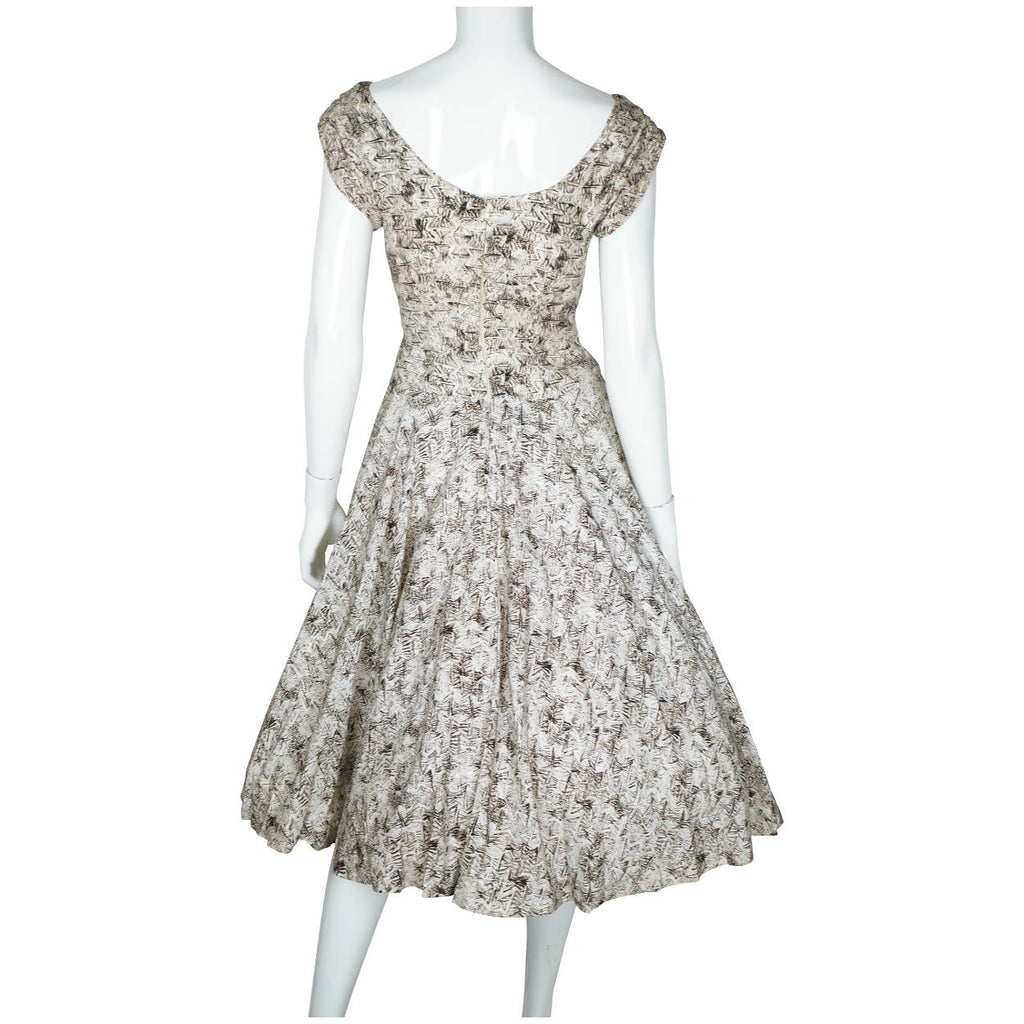 Vintage 50s Dress with Crinoline Skirt Abstract Print Sz S - Poppy's Vintage Clothing