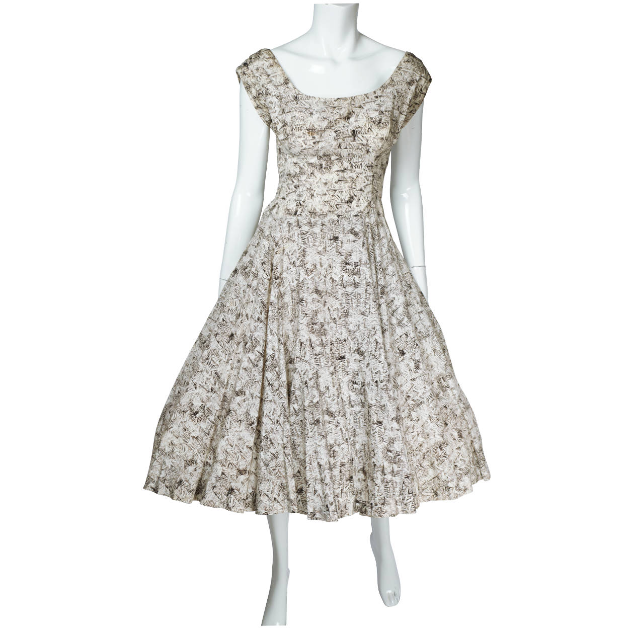 Vintage 50s Dress with Crinoline Skirt Abstract Print Sz S - Poppy's Vintage Clothing