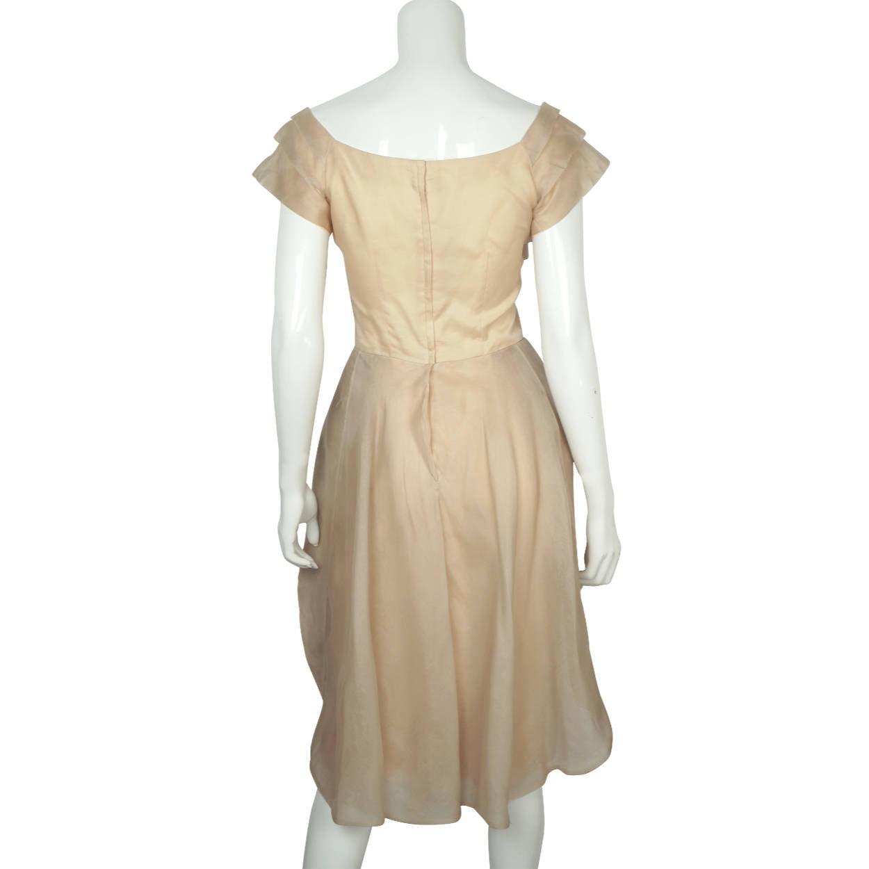 Vintage 1950s Cocktail Dress Beige Silk Organza Size Small - Poppy's Vintage Clothing