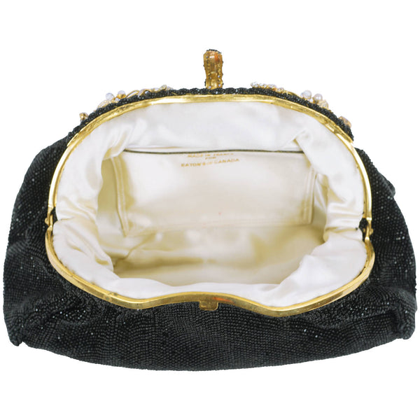 La Regale Black Satin Evening Bag, Vintage, Strap or Handle - Ruby