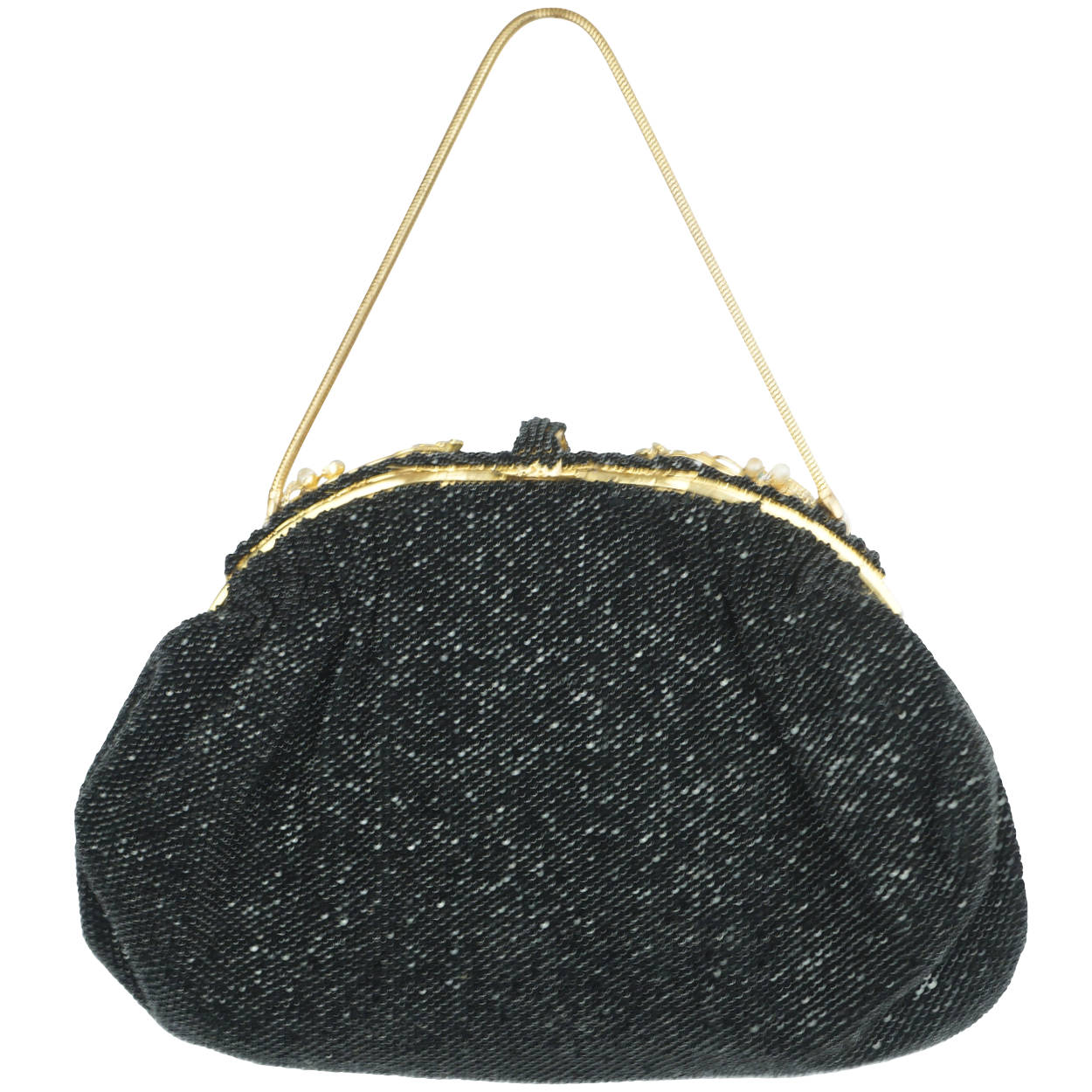 Vintage Beaded Purse Black Evening Bag Made in France - Poppy's Vintage Clothing