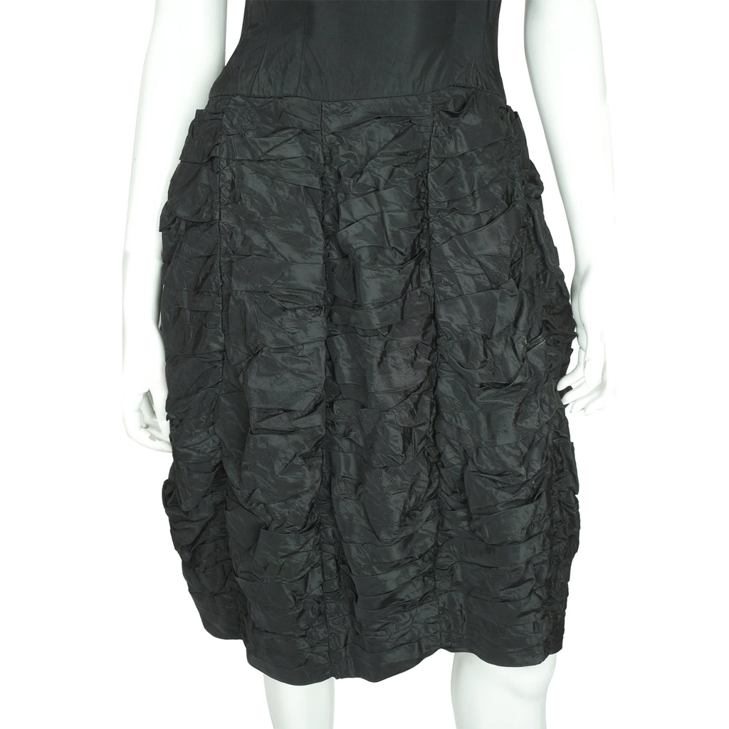 Vintage 50s Black Cocktail Dress w Ruched Skirt Size S - Poppy's Vintage Clothing