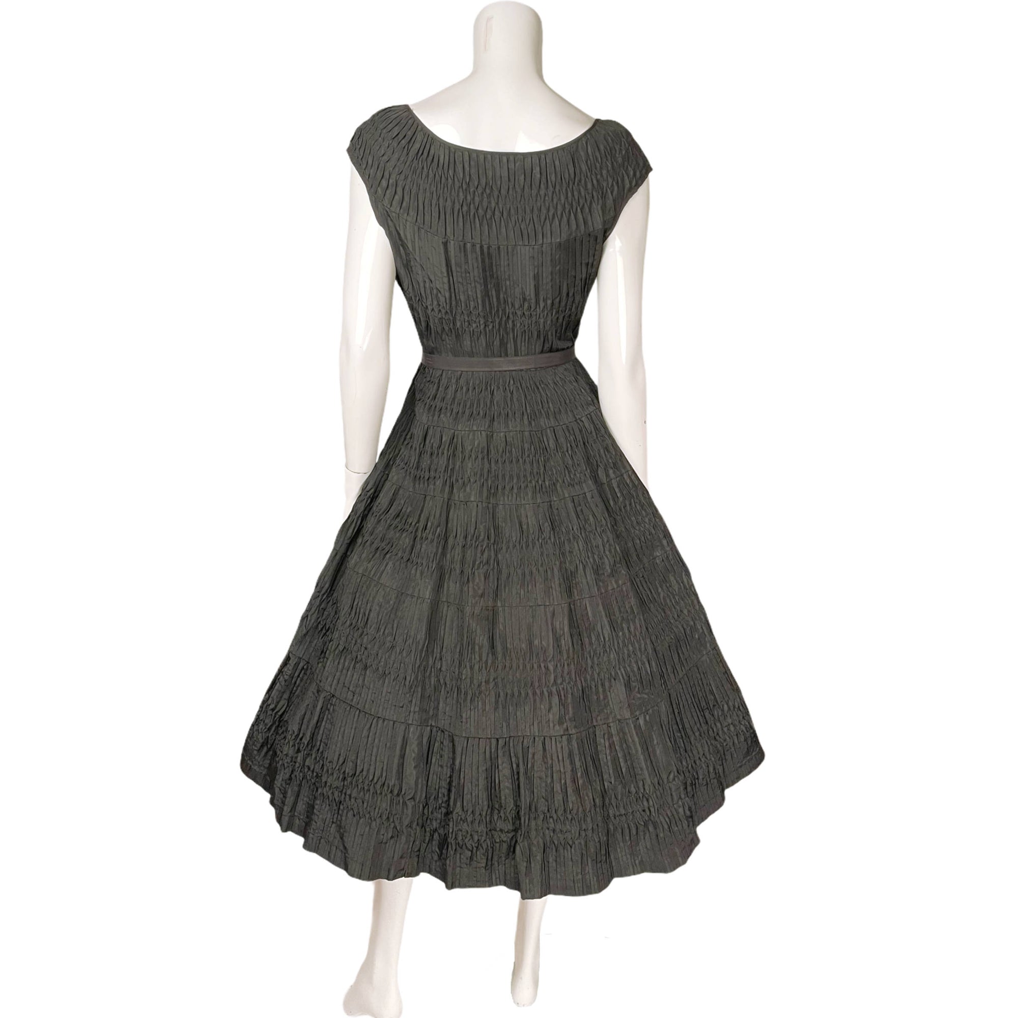 Vintage 50s Taffeta Dress Ruched Black w Crinoline Skirt Small