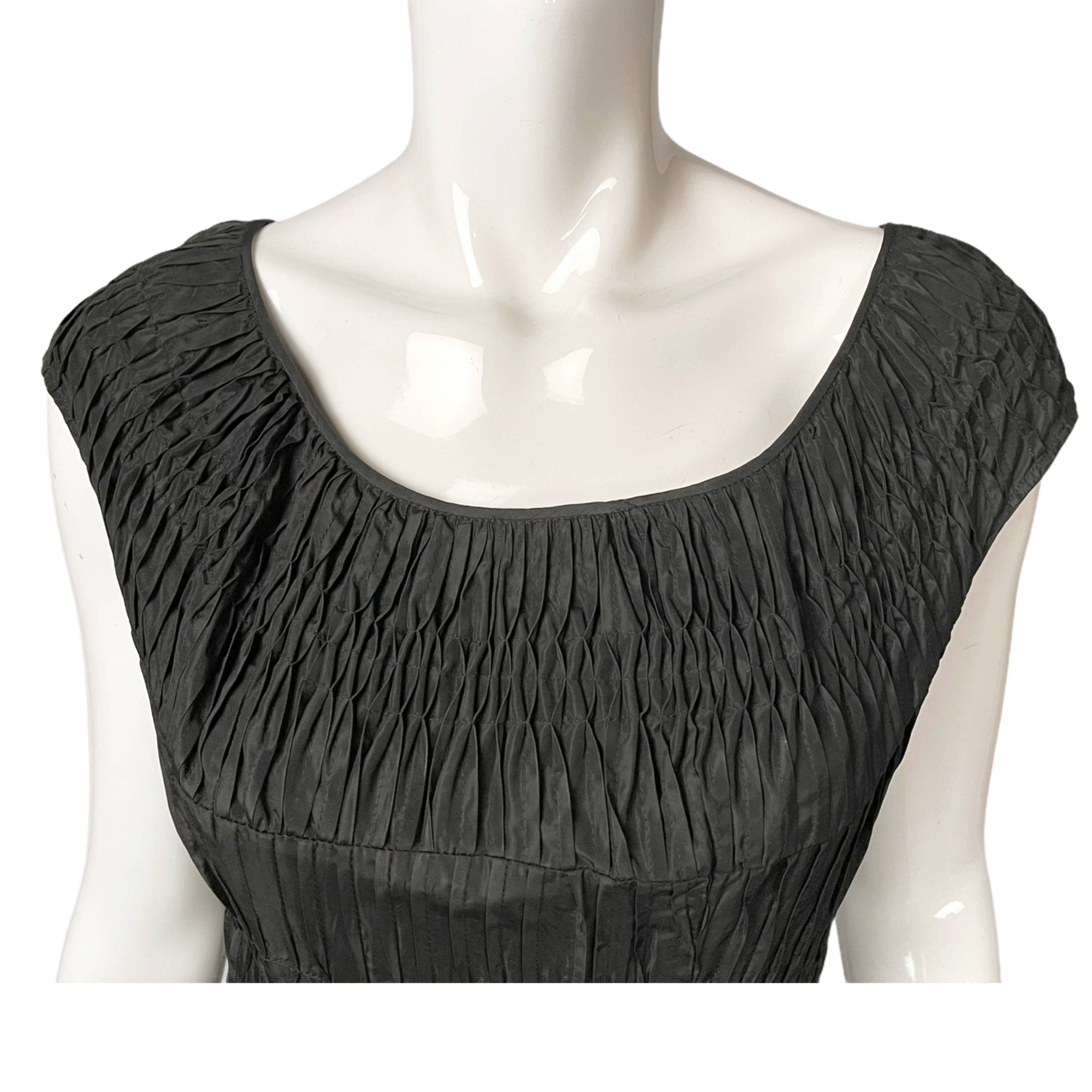 Vintage 50s Taffeta Dress Ruched Black w Crinoline Skirt Small