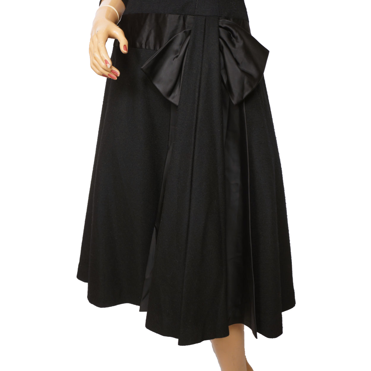 Vintage 50s Dress Black Wool and Satin Size M - Poppy's Vintage Clothing