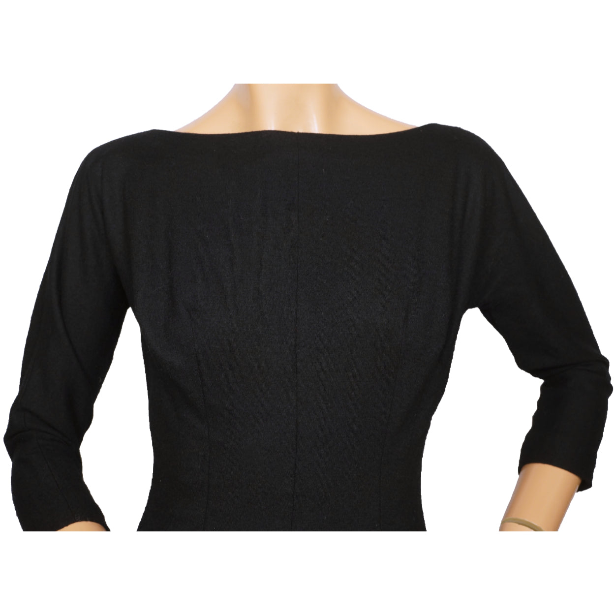 Vintage 50s Dress Black Wool and Satin Size M - Poppy's Vintage Clothing
