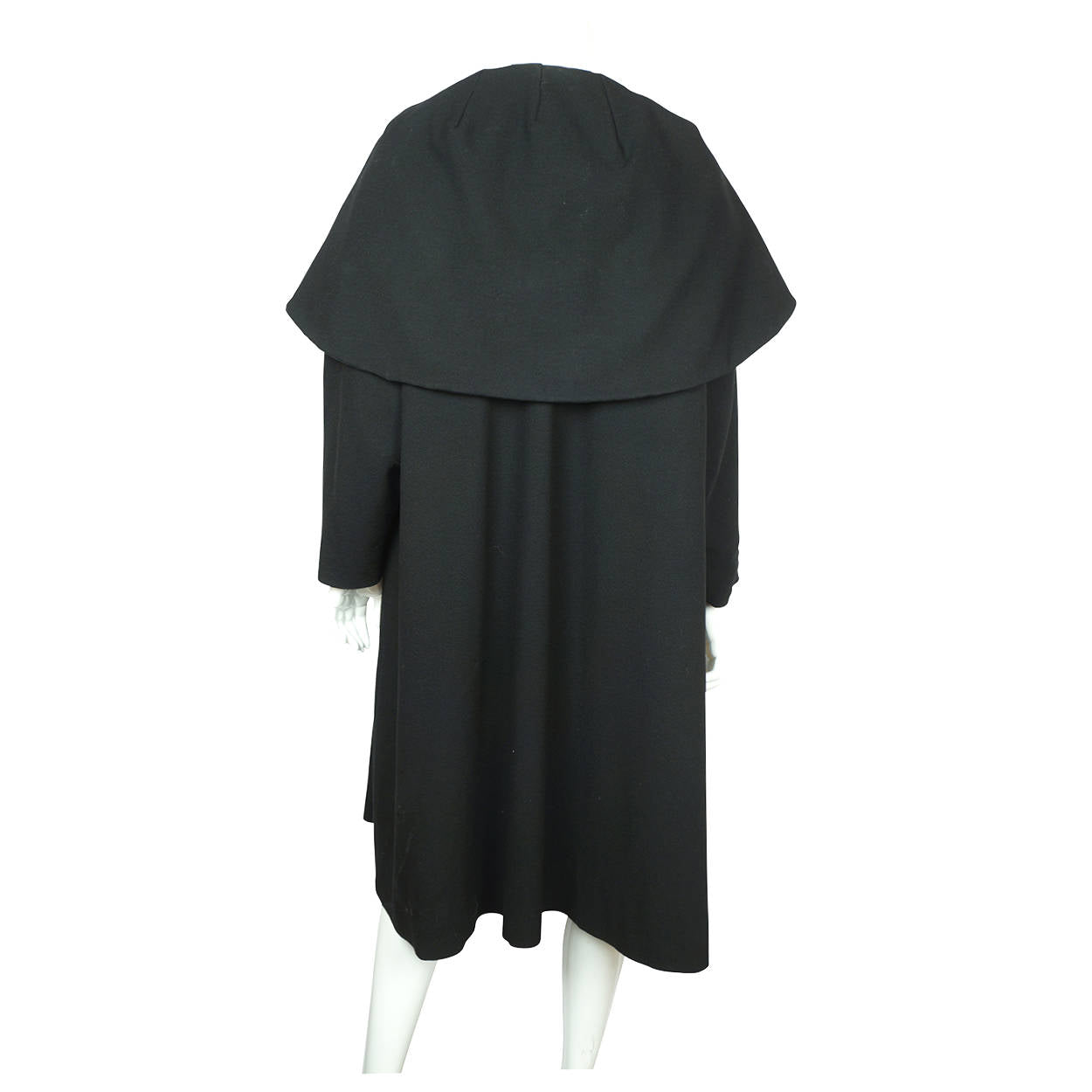 Vintage 1950s Evening Coat with Cape Style Shawl Collar Black Wool Ladies Size L - Poppy's Vintage Clothing