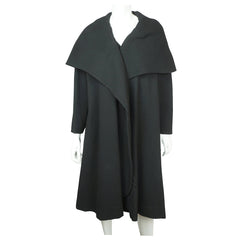 Vintage 1950s Evening Coat with Cape Style Shawl Collar Black Wool Ladies Size L - Poppy's Vintage Clothing