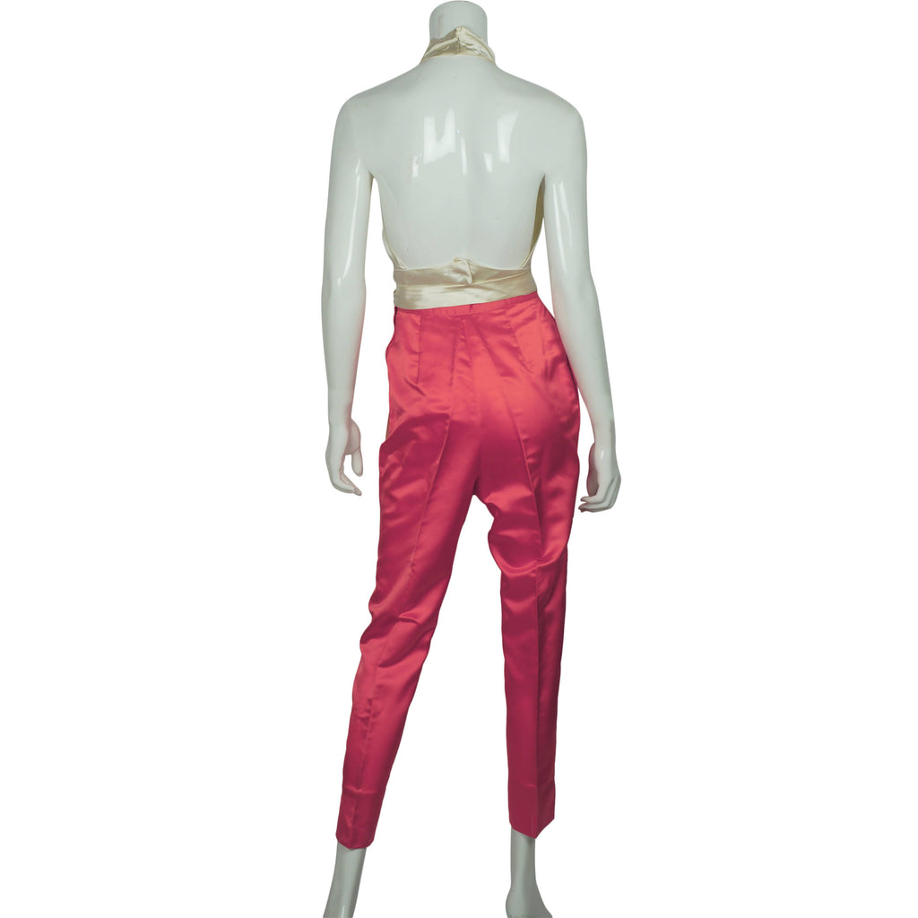 hot pink cigarette pants Vintage 50s Pink Silk Cigarette Pants w Satin Halter Top – Poppy's Vintage  Clothing