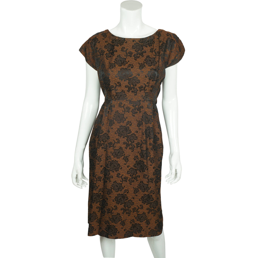 Vintage Floral Brocade 50s Cocktail Dress with Matching Jacket