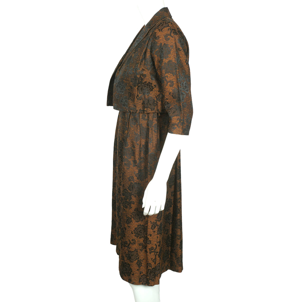 Vintage Floral Brocade 50s Cocktail Dress with Matching Jacket