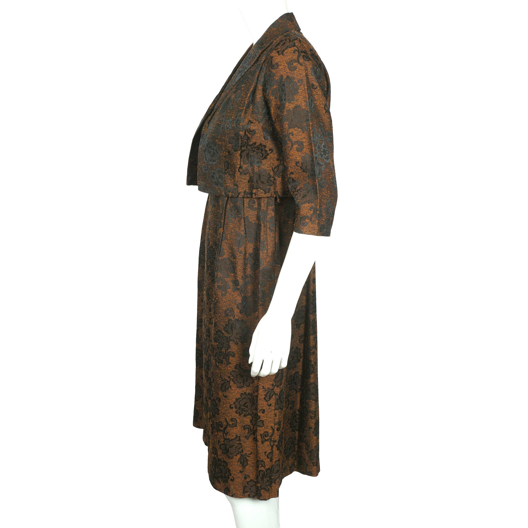 Vintage Floral Brocade 50s Cocktail Dress with Matching Jacket