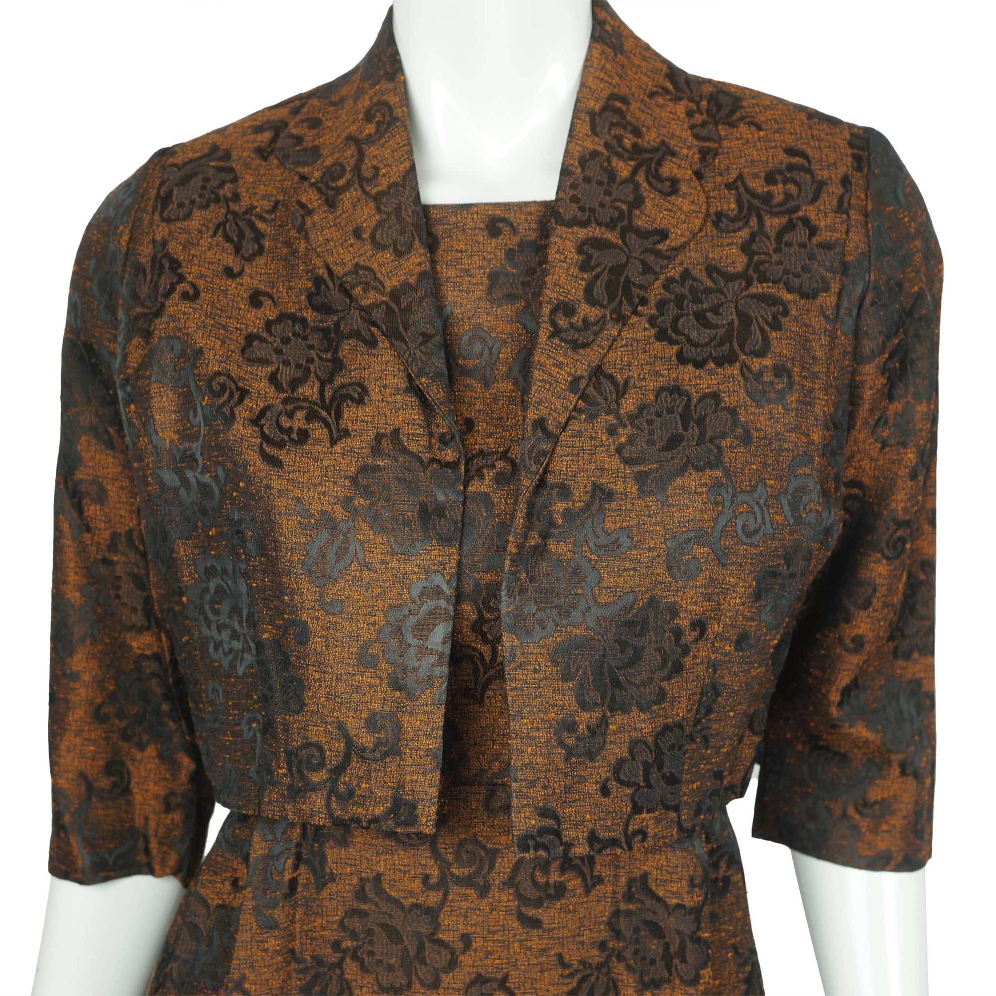 Vintage Floral Brocade 50s Cocktail Dress with Matching Jacket