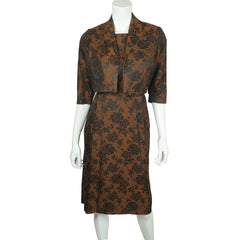Vintage Floral Brocade 50s Cocktail Dress with Matching Jacket
