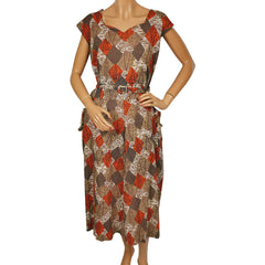 Vintage 1950s Cotton Dress w Abstract Novelty Print Size XL - Poppy's Vintage Clothing
