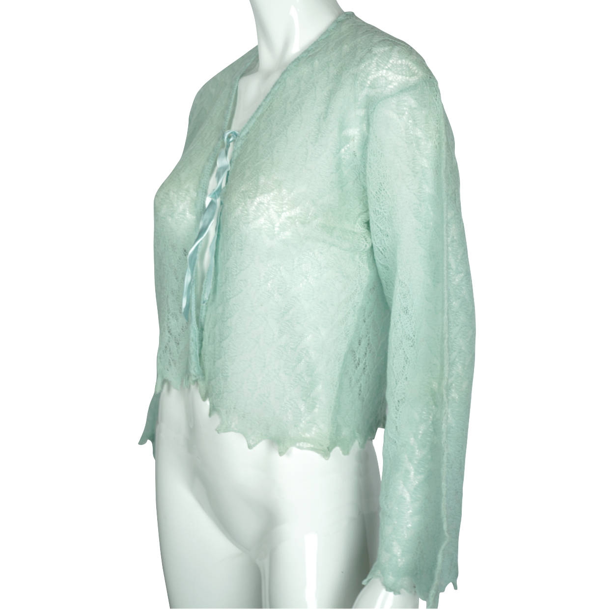 Vintage 1950s Bed Jacket English Aqua Wool Knit Top England - Poppy's Vintage Clothing