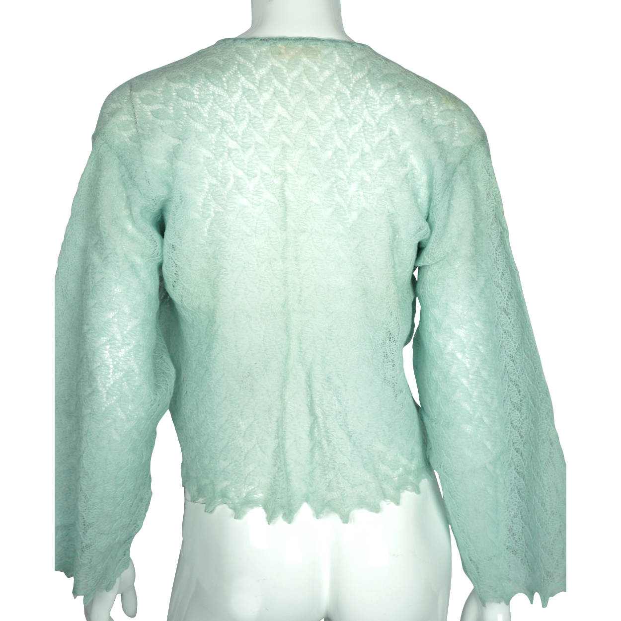 Vintage 1950s Bed Jacket English Aqua Wool Knit Top England - Poppy's Vintage Clothing