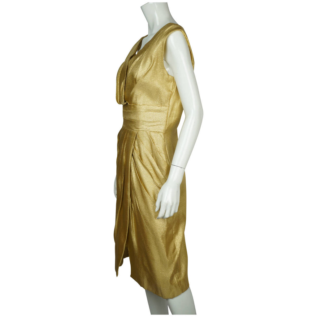 Vintage 50s Bombshell Wiggle Dress in Metallic Gold Lame M L - Poppy's Vintage Clothing