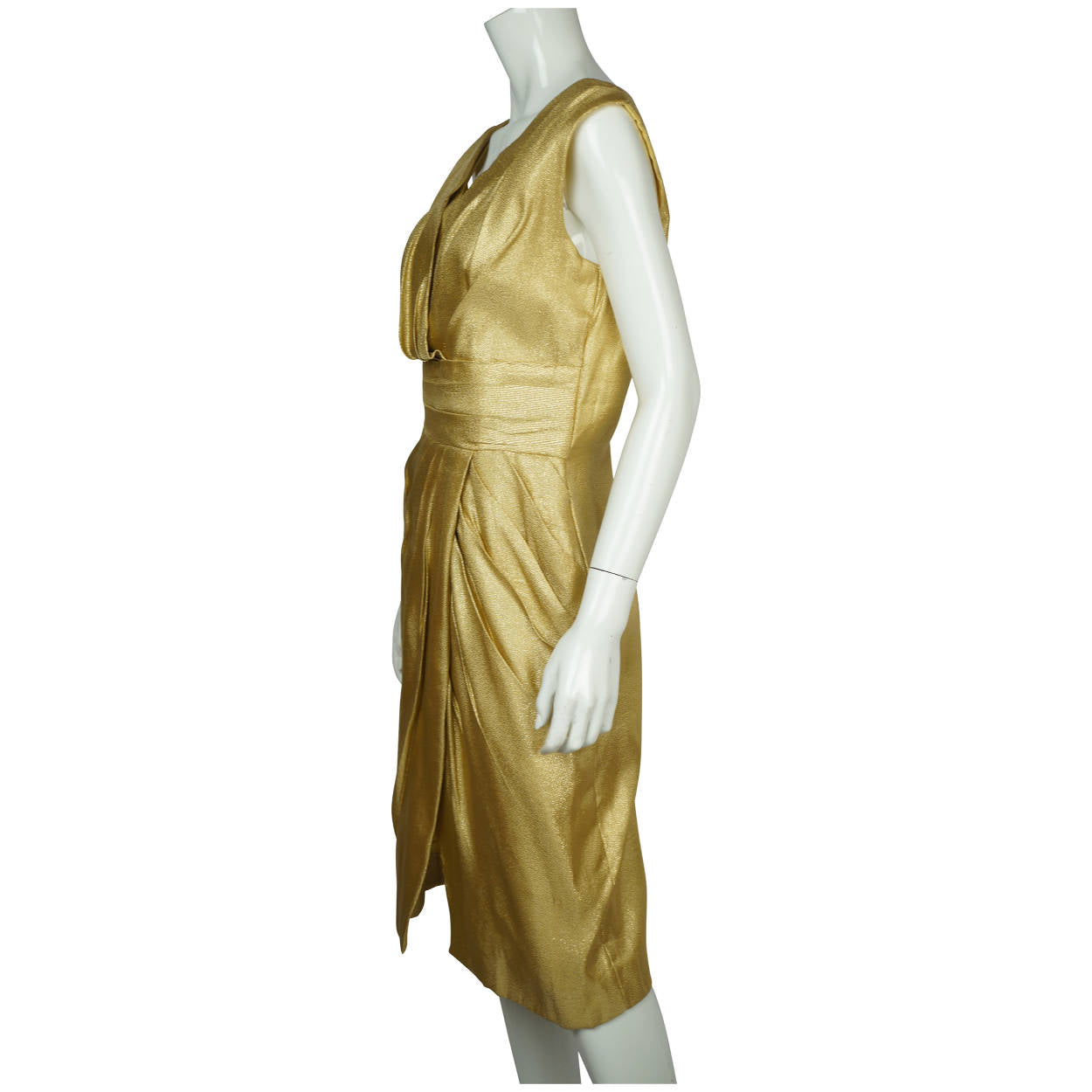 Vintage 50s Bombshell Wiggle Dress in Metallic Gold Lame M L - Poppy's Vintage Clothing