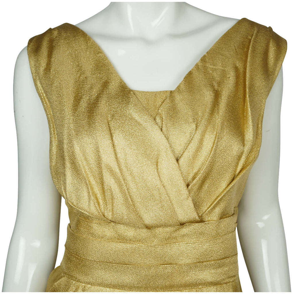 Vintage 50s Bombshell Wiggle Dress in Metallic Gold Lame M L - Poppy's Vintage Clothing