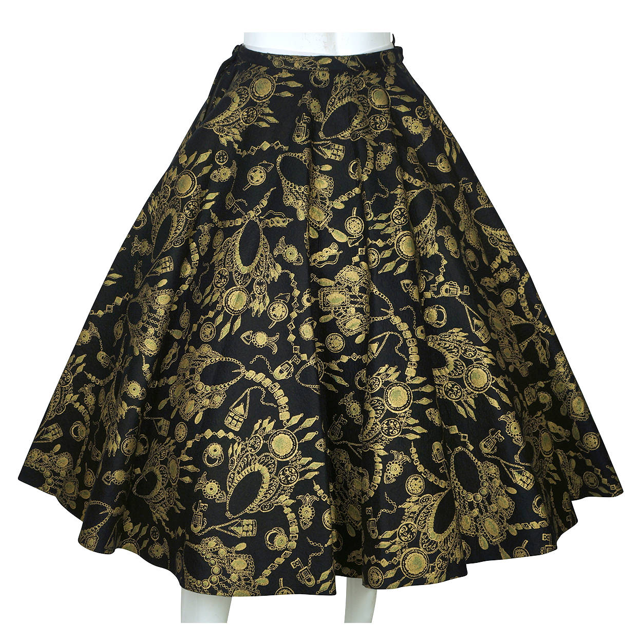 Vintage 1950s Felt Circle Skirt Gold Necklace Print Vintage 1950s Felt Circle Skirt Gold Necklace Print