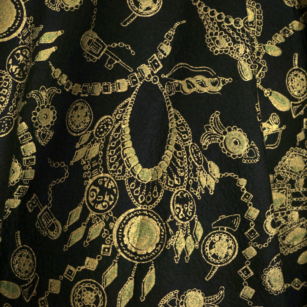 Vintage 1950s Felt Circle Skirt Gold Necklace Print Rockabilly Rock n Roll 25” W - Poppy's Vintage Clothing