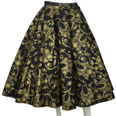 Vintage 1950s Felt Circle Skirt Gold Necklace Print Rockabilly Rock n Roll 25” W - Poppy's Vintage Clothing