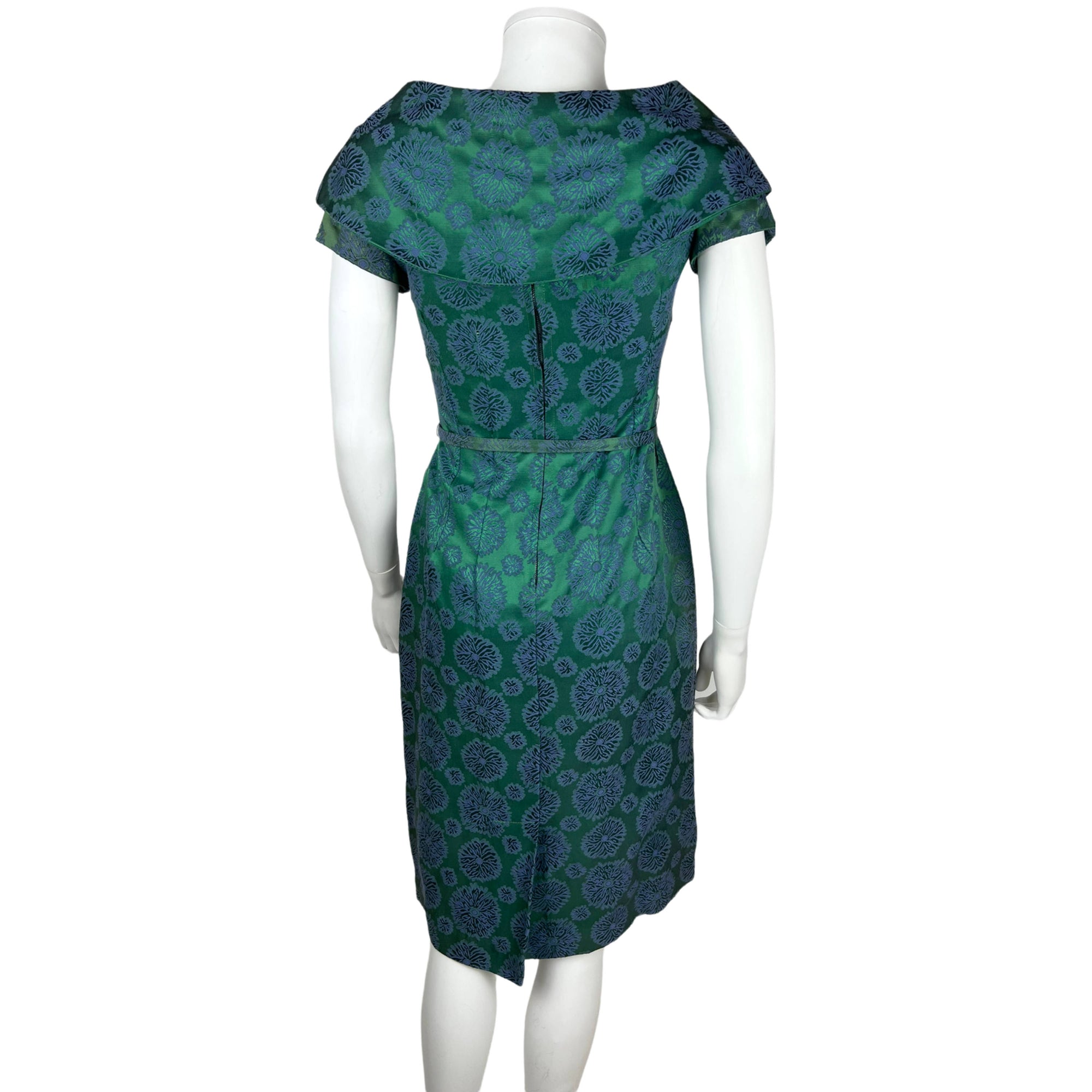 Vintage 1950s Dress Green and Purple Silk Brocade Size M