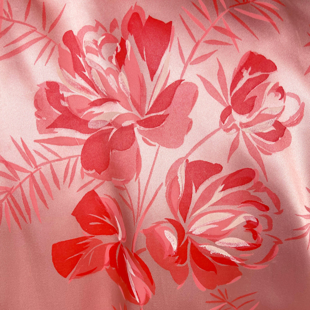 Vintage 1950s Dressing Gown Rose Floral Pink Satin Ladies M