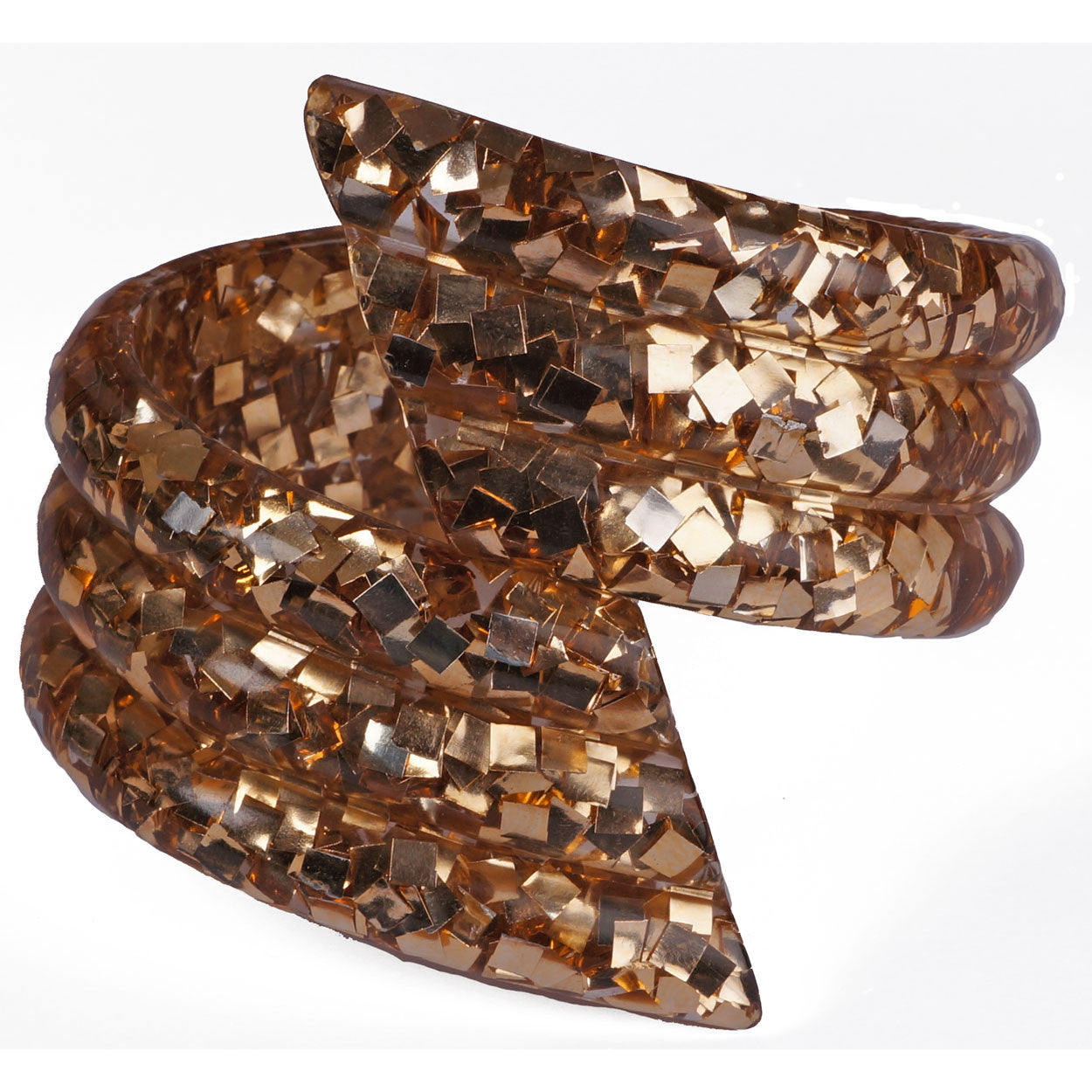 Vintage Lucite Clamper Cuff Bangle 1950s Glamour Girl Bracelet Encased Gold Confetti - Poppy's Vintage Clothing