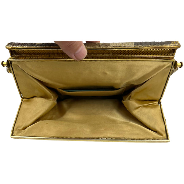 Vintage 1950s Handbag Gold Fringe Clear Plastic Vinyl Purse