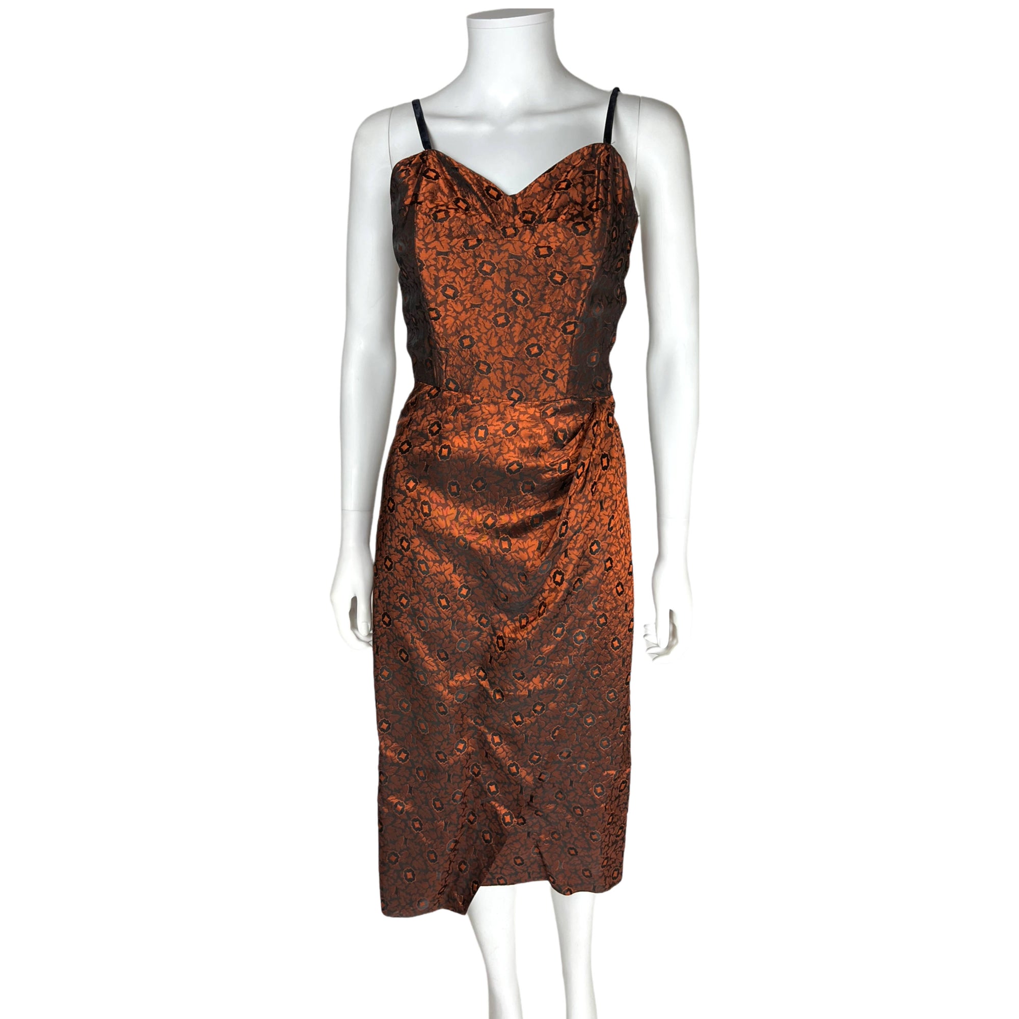 Vintage 1950s Cocktail Dress w Jacket Orange Taffeta Size S