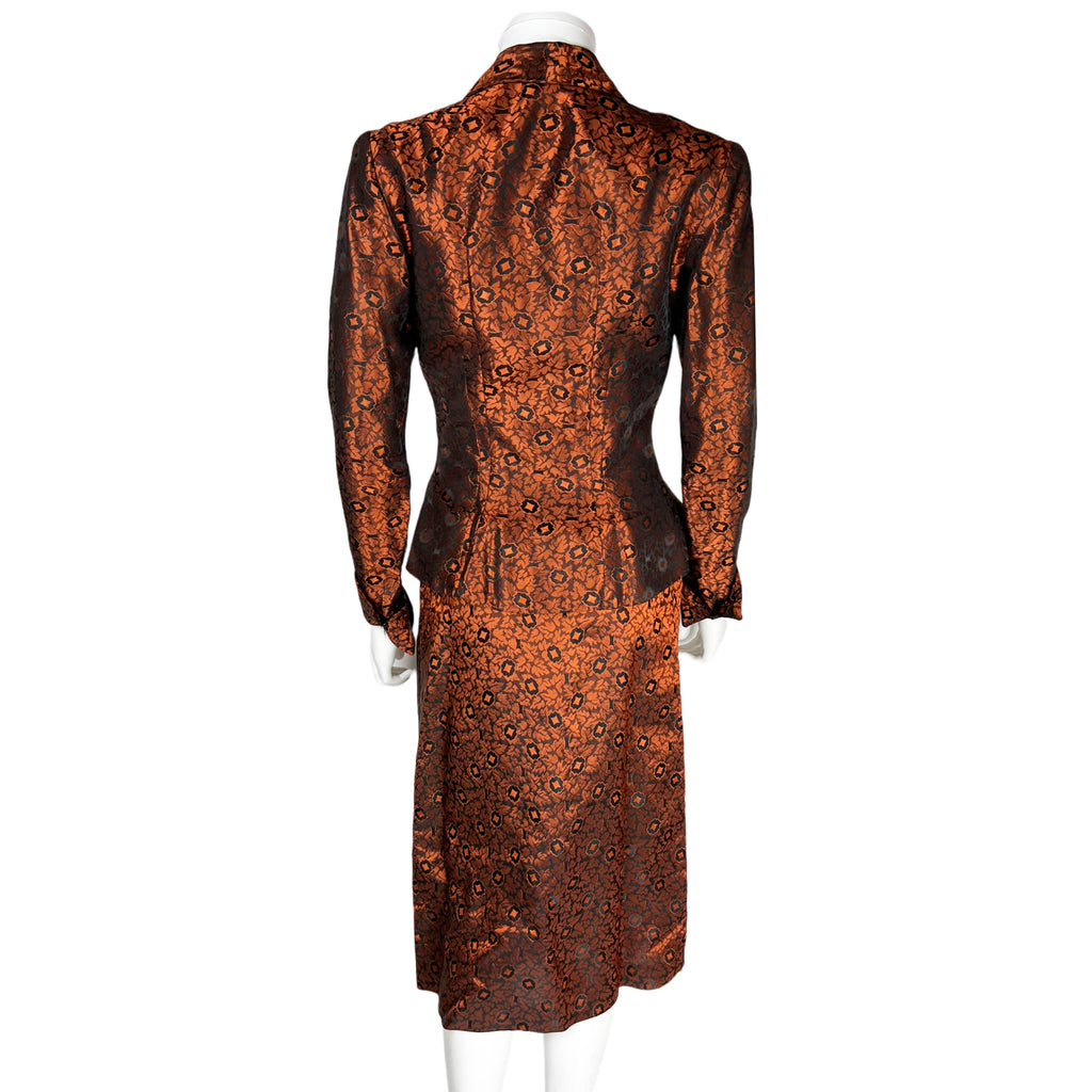 Vintage 1950s Cocktail Dress w Jacket Orange Taffeta Size S