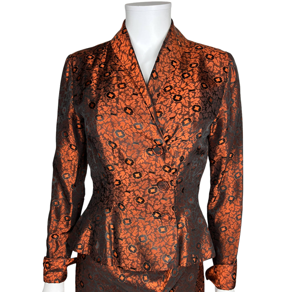 Vintage 1950s Cocktail Dress w Jacket Orange Taffeta Size S