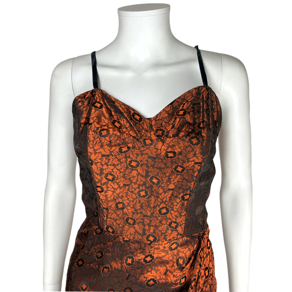 Vintage 1950s Cocktail Dress w Jacket Orange Taffeta Size S