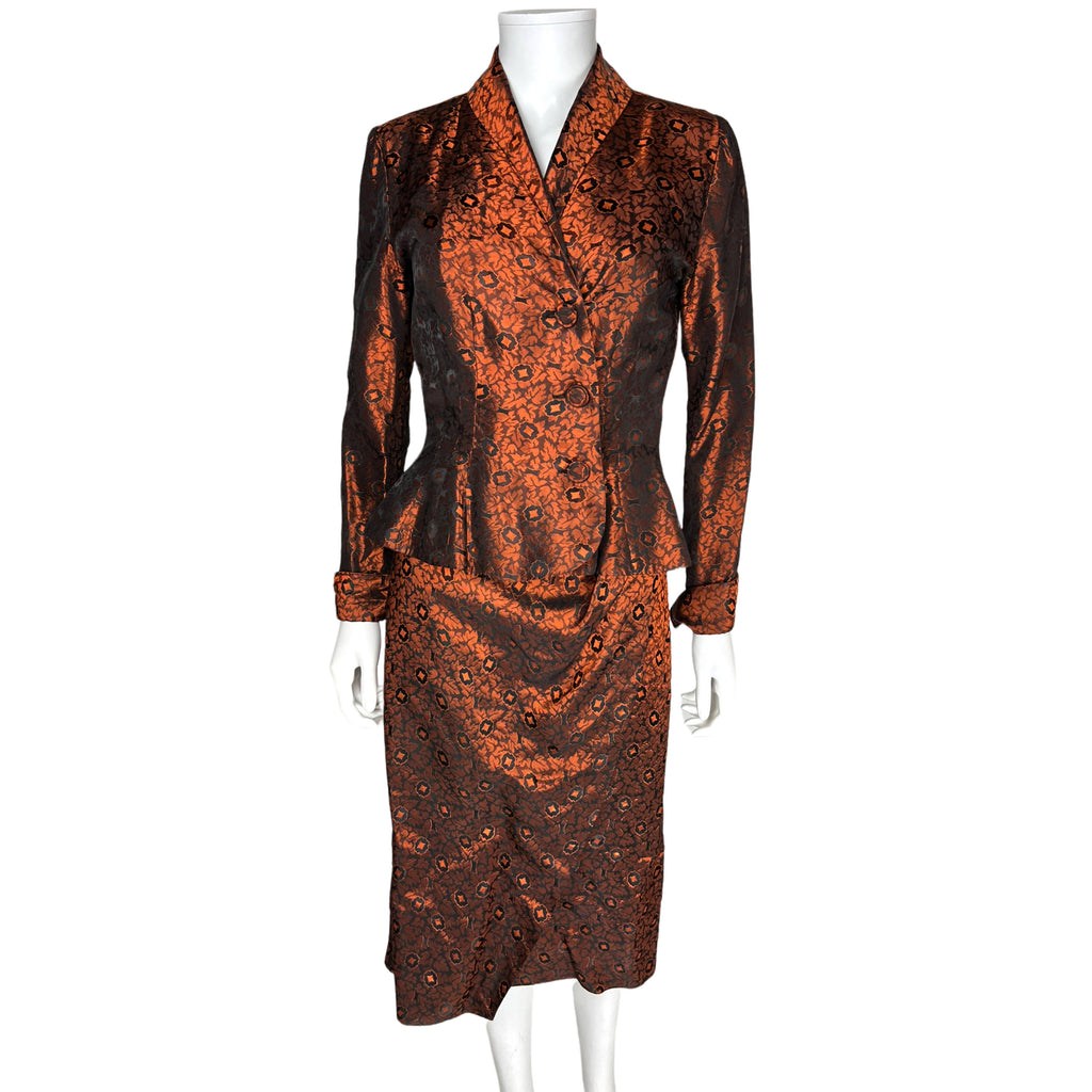 Vintage 1950s Cocktail Dress w Jacket Orange Taffeta Size S