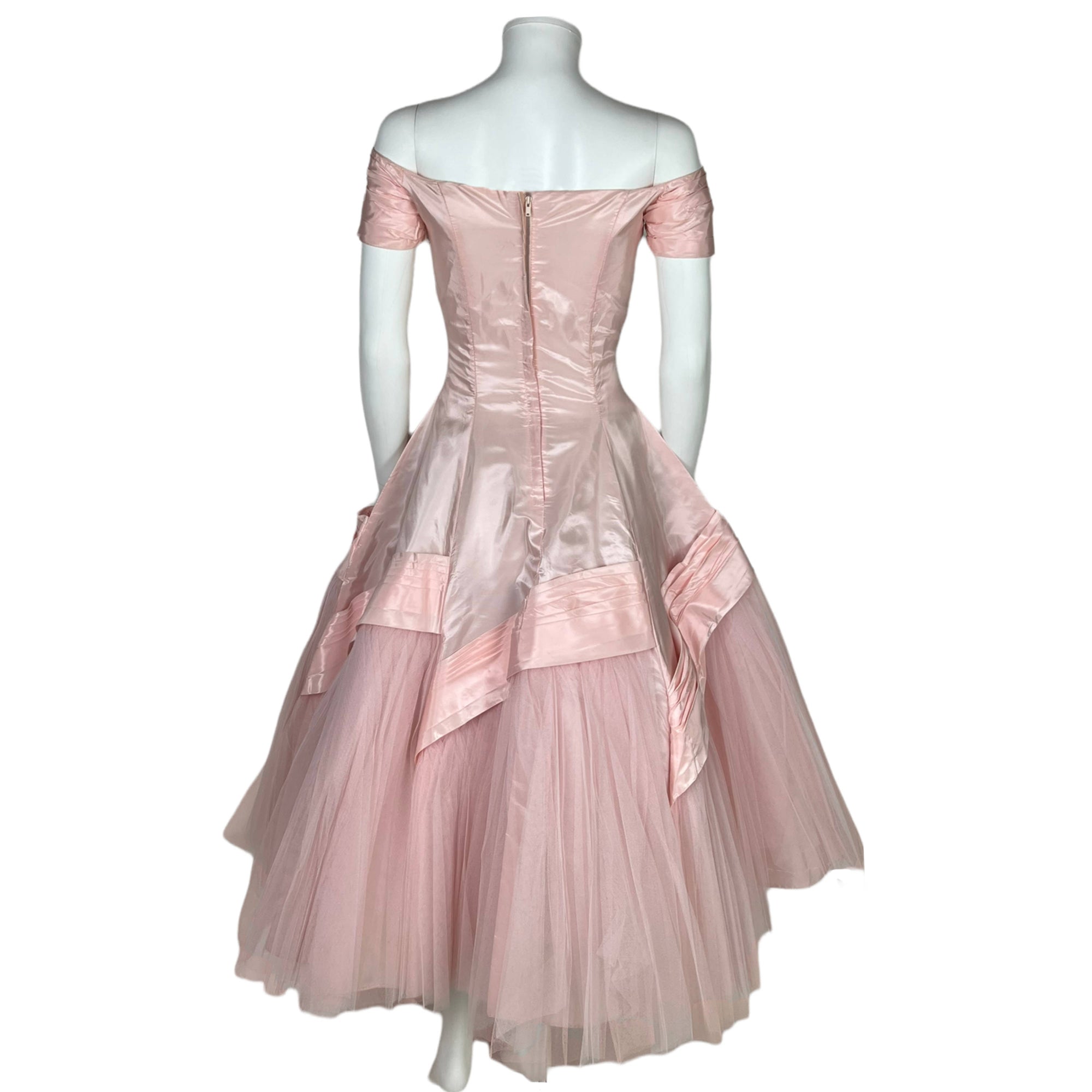 Vintage 1950s Ball Gown Pink Taffeta & Tulle Prom Dress Sz S Poppy's Vintage Clothing Vintage 1950s Ball Gown Pink Taffeta & Tulle Prom Dress Sz S Poppy's Vintage Clothing