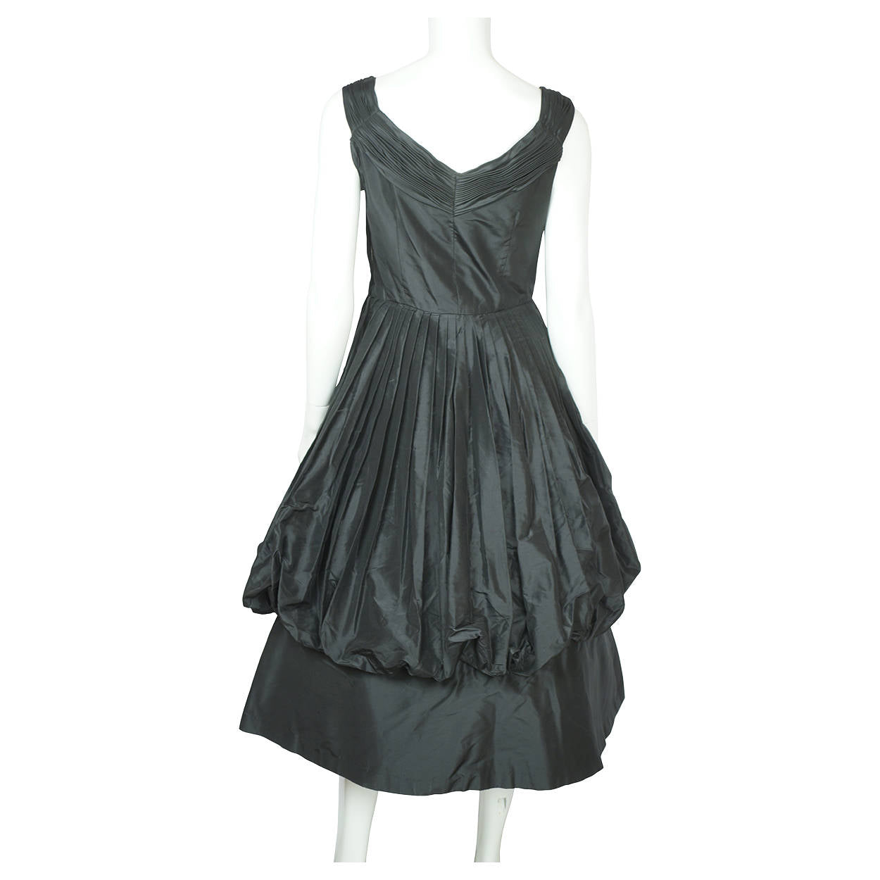 Vintage 1950s Black Silk Taffeta Ball Gown Dress w Bubble Balloon Skirt Size M - Poppy's Vintage Clothing