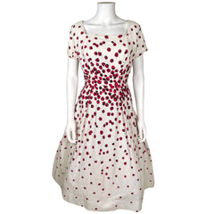Vintage 1950s Cotton Dress Red & Black Floral Size M