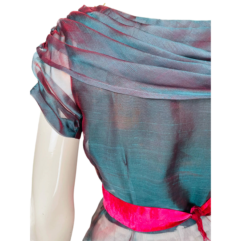 Vintage 50s Organza Dress 2 Tone Silk w Matching Hat Sz S